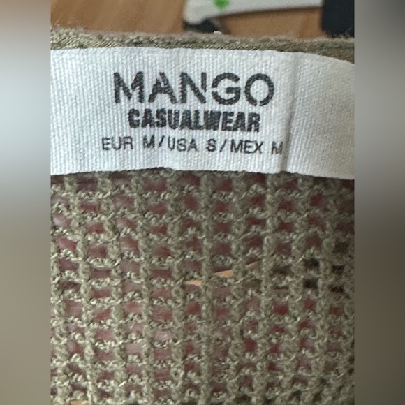 Mango Womens Top Size S Olive Green Lace Hem Sheer Knit Boho Festival - Picture 4 of 7